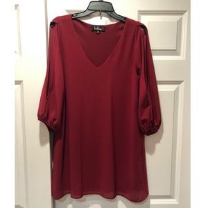 Lulu's Shifting Dears Maroon Long Sleeve Dress